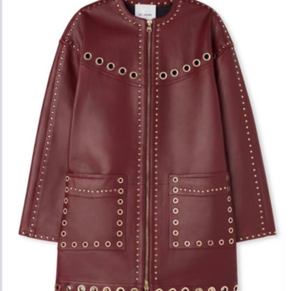 BRAND NEW. ST. JOHN Embellished Eyelet Doubleface Leather Coat